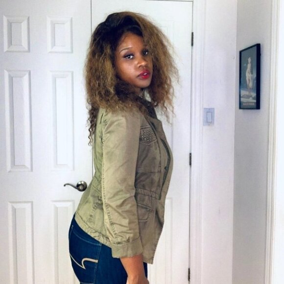 ZARA green fitted utility jacket spring khaki jacket women size  medium - Picture 14 of 16